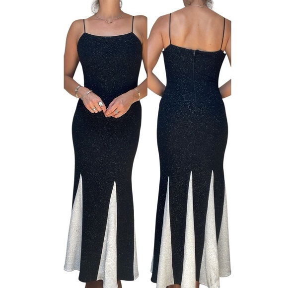 Vintage Cache Beaded Godet Fishtail Pleated Prom Evening Gown Maxi Dress S/M - Picture 12 of 12